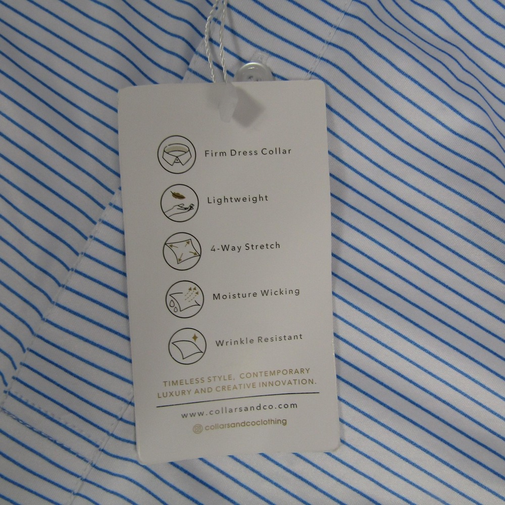 Collars & Co Polo Shirt Mens Medium Blue White Stripe Dress Collar Relaxed Golf - Picture 3 of 7